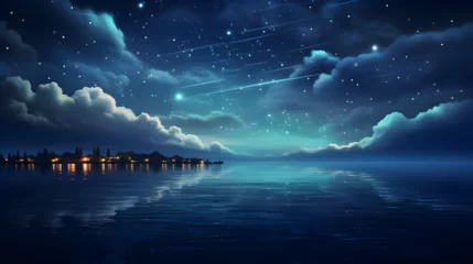 Türaufkleber Nordlichter Crescent moon in starry sky over sea at night.