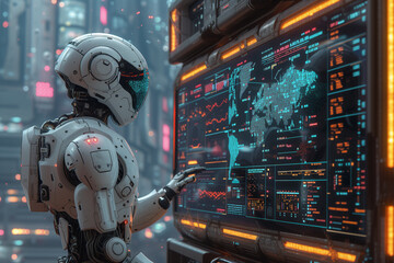Robot working with digital display to the future