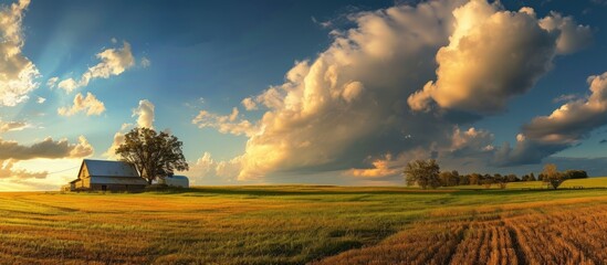 Sky Over a Picturesque Farm: A Scenic Sky, a Serene Farm, and a Majestic Sky Embrace the Beauty of this Exquisite Farm