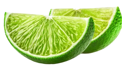 Foto op Plexiglas Ripe slice of green lime citrus fruit stand isolated on transparent background © Janis2024