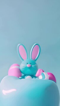 Blue Easter Bunny in the Center Generative AI