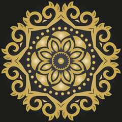 Elegant vintage round black and golden ornament in classic style. Abstract traditional ornament with oriental elements. Classic vintage pattern