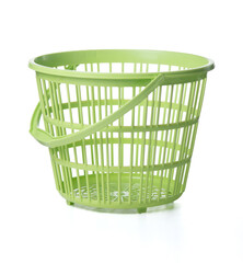 Empty new green plastic basket isolated on white background