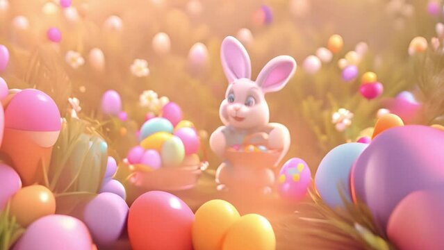 Bunny in the Middle of a Field of Easter Eggs Generative AI