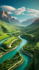 Emerald Green Valley with a Lazy River Winding Through