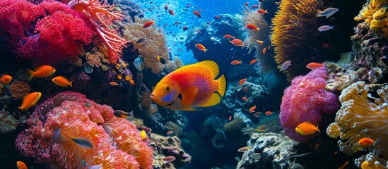 Fototapeta na wymiar Underwater World: Majestic Fish and Colorful Coral in Underwater World