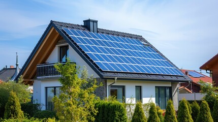 Modern house with solar panel, green environtment
