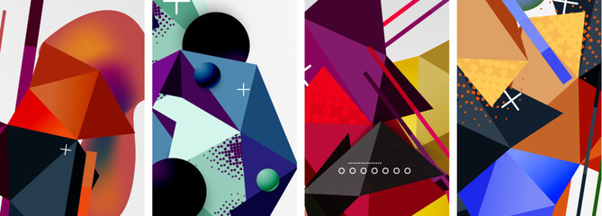 Geometric elements in abstract poster composition set. Vector illustration For Wallpaper, Banner, Background, Card, Book Illustration, landing page