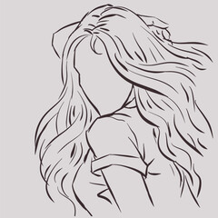 girl with long hair posing vector for card decoration illustration