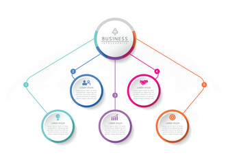 Vector infographic business presentation template with circular interconnection with 5 options.