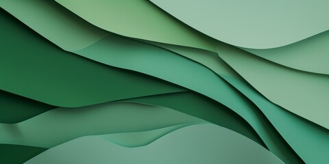 Abstract green color paper texture background. Minimal paper cut style composition with layers of geometric shapes and lines in green tone shades