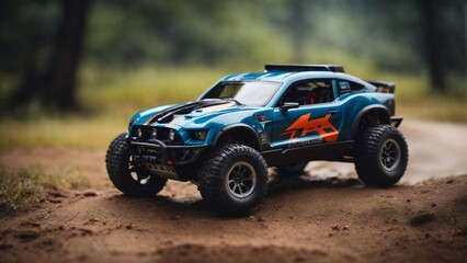 Close-up high-resolution image of an off-road remote control car toy.