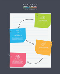 Business infographic 4 steps to success concept of stick note paper with clips flat icons vector design 4 options,empty space for your title and text.