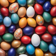 Fototapeta na wymiar Png Set Eggs of different colors placed on a transparent background One flower shaped egg made of two red yellow green and blue eggs Quail eggs in a basket 