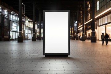 Digital media blank black and white screen modern panel signboard for advertisement design in shopping centre gallery, mock-up with blurred background, digital kiosk - obrazy, fototapety, plakaty
