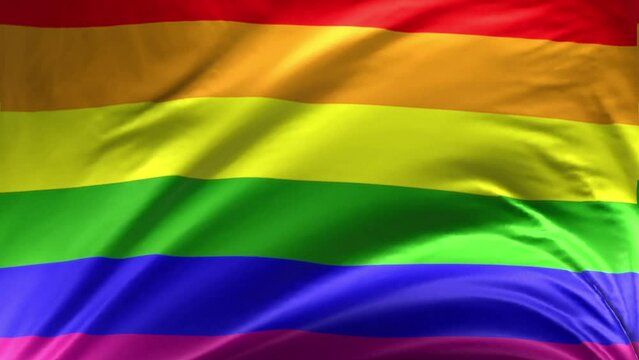 Full Screen Progress Pride flag waving in the wind HD. LGBT, LGBTQIA+ Rainbow, Equality. Pride Month. 6 Stripe. Shadow