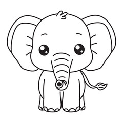 line art of cute elephant cartoon vector