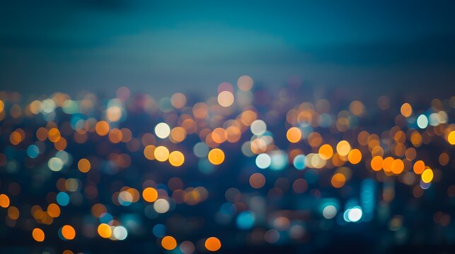 Defocus multicolor city light of district with cityscape for background. wallpaper. presentation. copy space. mockup. 