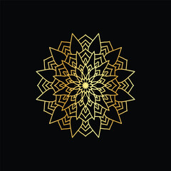 Golden mandala on a black background, vector illustration.