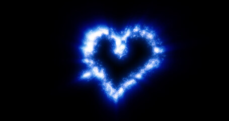 Abstract blue love heart made of small bright glowing particles of energy festive background for Valentine's day