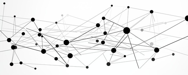 Black Technology Network Connection Lines and Dots on White Background Banner. Generative AI
