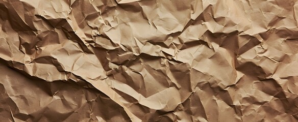 Crinkled brown paper texture, copy space for text. background, mockup.