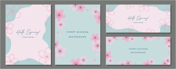 桜　cherry blossom　素材セット　フレーム　背景　ベクターイラスト　シンプル　おしゃれ