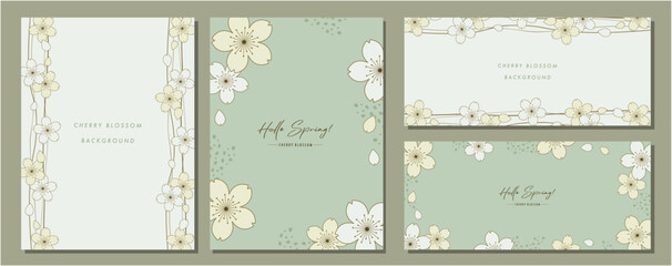 桜　cherry blossom　素材セット　フレーム　背景　ベクターイラスト　シンプル　おしゃれ © Sayuri.M