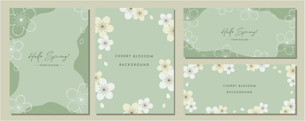 桜　cherry blossom　素材セット　フレーム　背景　ベクターイラスト　シンプル　おしゃれ - obrazy, fototapety, plakaty