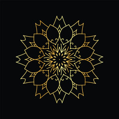 Golden mandala on a black background, vector illustration.