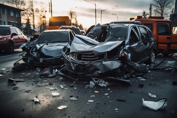 Collision between two cars - obrazy, fototapety, plakaty