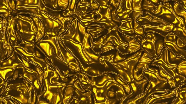 Abstract liquid molten gold texture pattern animation background. Slow motion.
