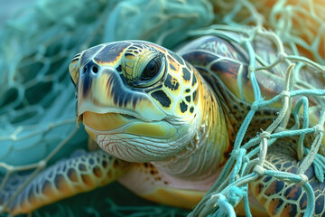 Turtle get stucked in the net. Save oceanlife, dont leave the trash to the ocean, turtle, octopus, diver found trash