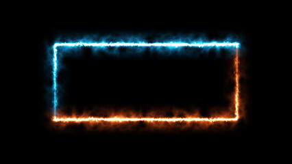 Abstract glowing fire neon light rectangle frame background illustration.	
