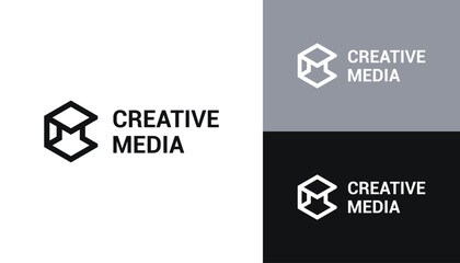 Initial Letter MC C M CM Monogram with Connected Hexagon Line Art Logo Design