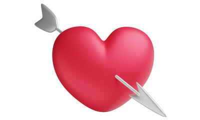 3d illustration heart and arrow with transparent background