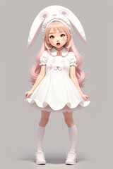Fototapeta premium little chibi girl with bunny ears