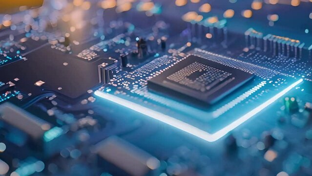 Close Up of a Computer Chip With a City in the Background Generative AI