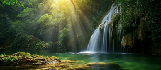 Fototapeta na wymiar Breathtakingly Beautiful Waterfall Creates Serene Nature Escape with its Lap of Tranquility