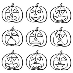 A vector illustration of pumpkin icons black and white