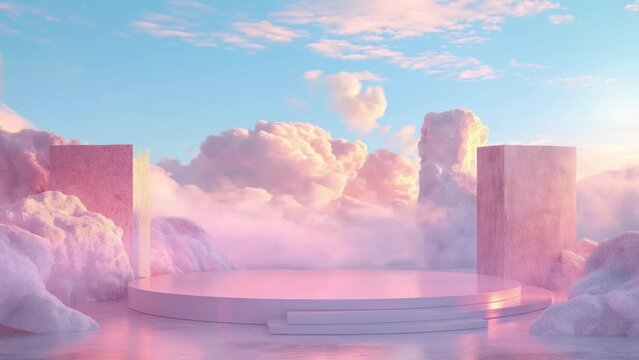 Natural beauty podium backdrop for product display with dreamy sky animation looping video style