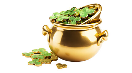 St. Patrick's day - Leprechaun pot of gold and luck, isolated on transparent, Generative ai