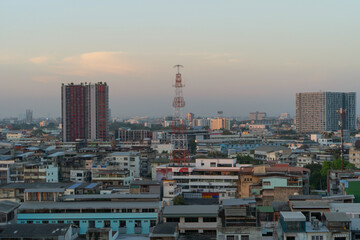 Fototapeta premium Aerial view of Bangkok Downtown Skyline, Thailand. Financial district and business centers in smart urban city in Asia. Skyscraper and high-rise buildings.
