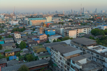 Aerial view of Bangkok Downtown Skyline, Thailand. Financial district and business centers in smart...
