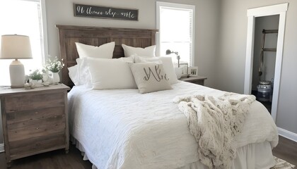 Bedroom with Light Bright Interior with Farmhouse Rustic Decor