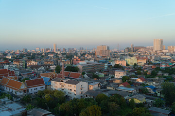 Obraz premium Aerial view of Bangkok Downtown Skyline, Thailand. Financial district and business centers in smart urban city in Asia. Skyscraper and high-rise buildings.