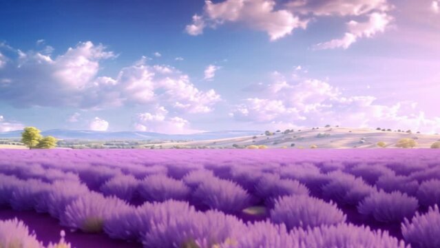 Stunning atmospheric sunset over vibrant lavender fields in Summ Agricultural Field,
