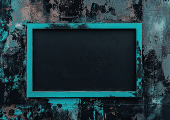 turquoise border frame on black background blank template mockup chalkboard blackboard