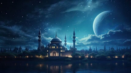 night view of the mosque - obrazy, fototapety, plakaty