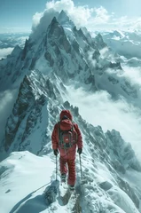 Fotobehang Manaslu Hiker in Himalaya mountains, Manaslu region, Nepal